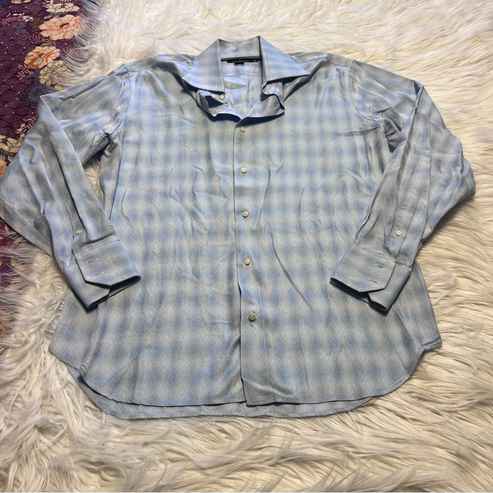 Eredi Pisano Men's Blue and white Patterned Shirt